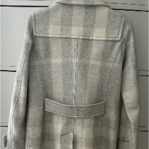 Burberry Light Gray Plaid Double-Breasted Pea Coat - Picture 3 of 4